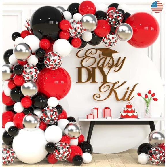 ALL-IN-1 Red Black and White Balloon Arch Kit for Red and Black Birthday Party - Picture 1 of 7